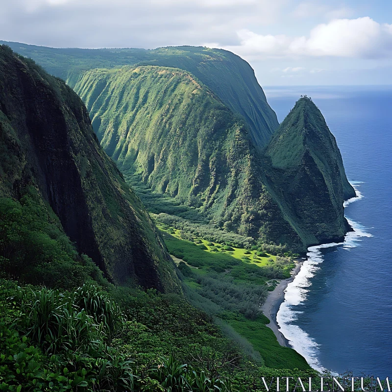 Breathtaking Coastal Landscape with Lush Cliffs AI Image