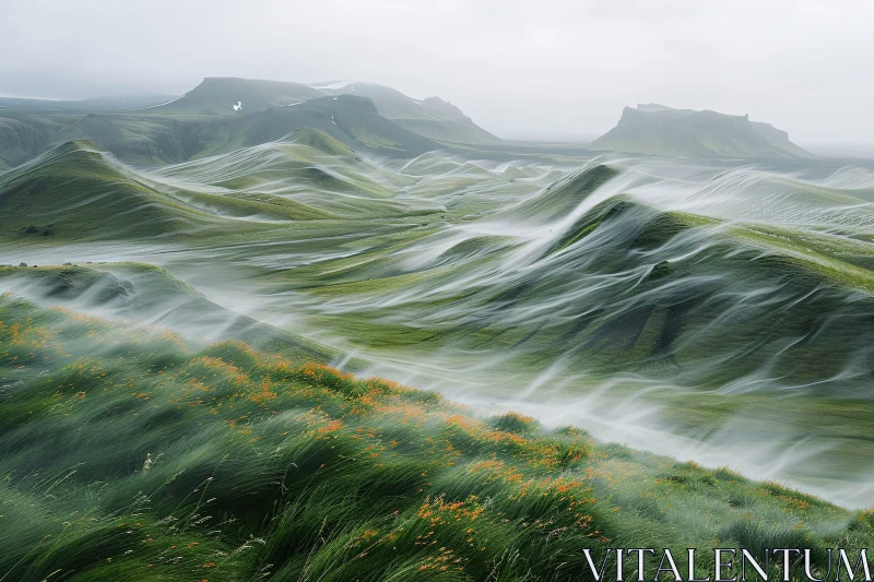 AI ART Ethereal Green Hills and Mist