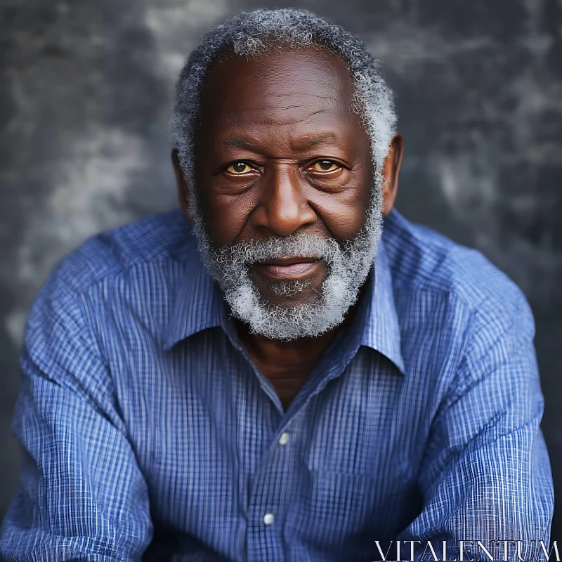 Elderly Man's Portrait in Blue Checkered Shirt AI Image