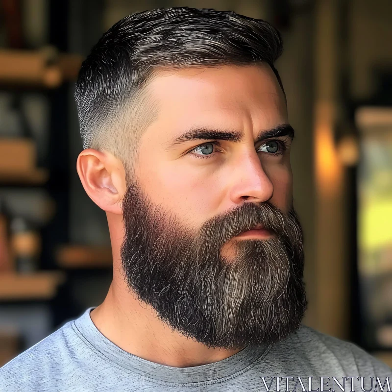 Bearded Man with Stylish Haircut AI Image