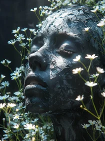 Textured Painted Face among White Flowers