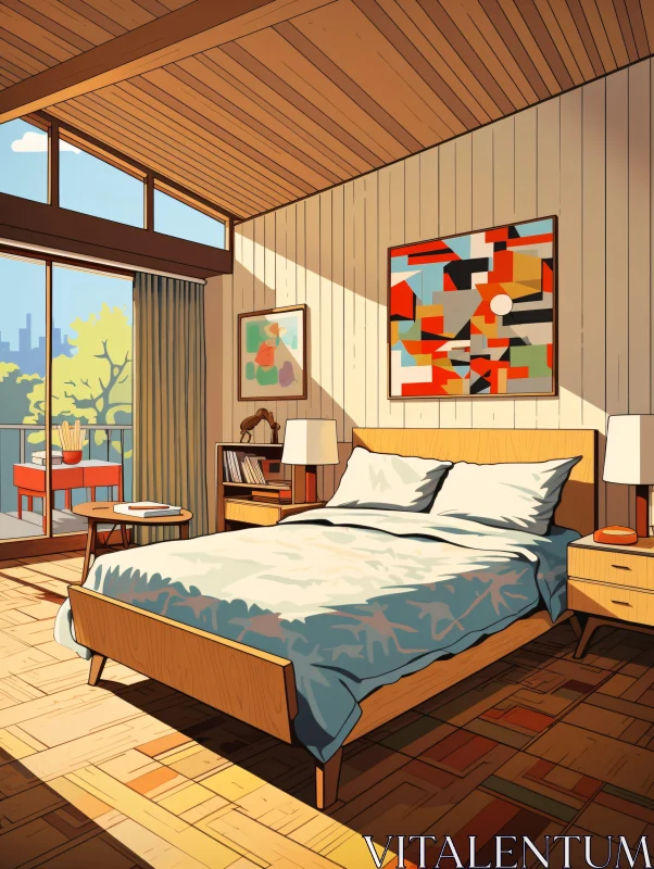 AI ART Cozy Mid-Century Bedroom Design