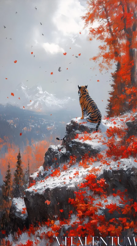 AI ART Majestic Tiger in Autumnal Mountain Landscape