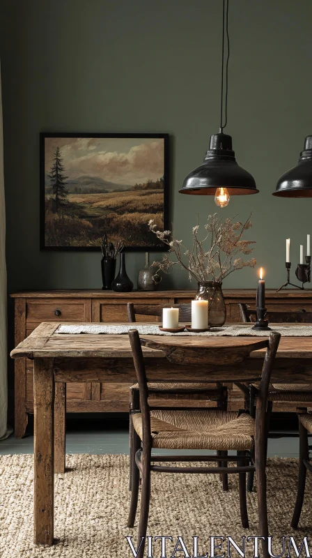 AI ART Rustic Wooden Dining Room Setup