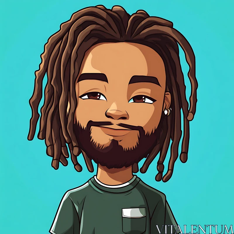 Serene Cartoon Character with Dreadlocks Portrait AI Image