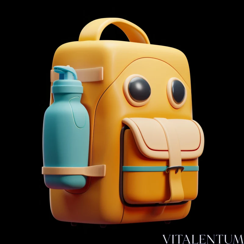 AI ART Whimsical Yellow Backpack with Blue Bottle