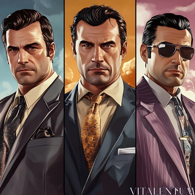 Triptych of Man in Different Suits AI Image