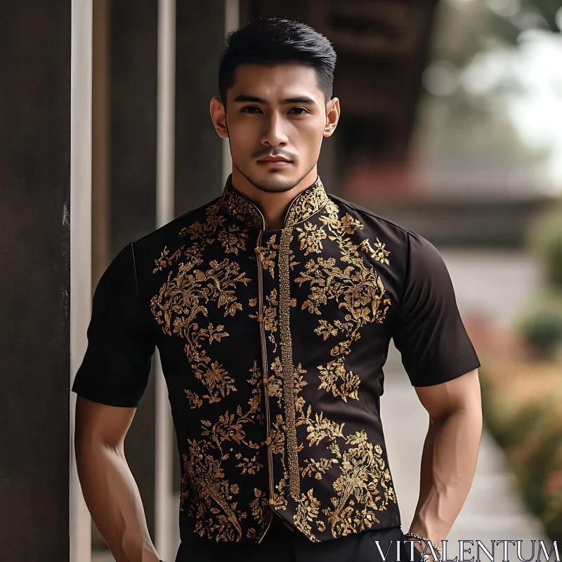 AI ART Stylish Portrait with Traditional Embroidered Shirt