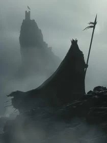 Enigmatic Silhouette and Misty Castle