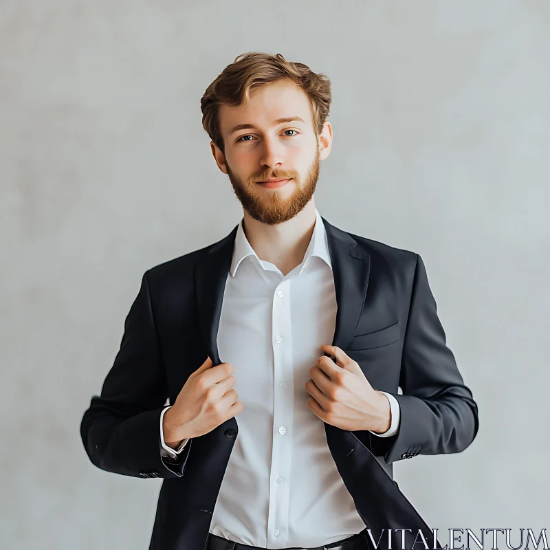 Portrait of Young Man in Black Suit AI Image