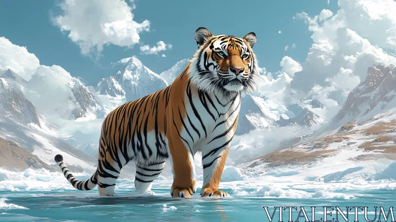 AI ART Tiger Among Snow-Capped Mountains