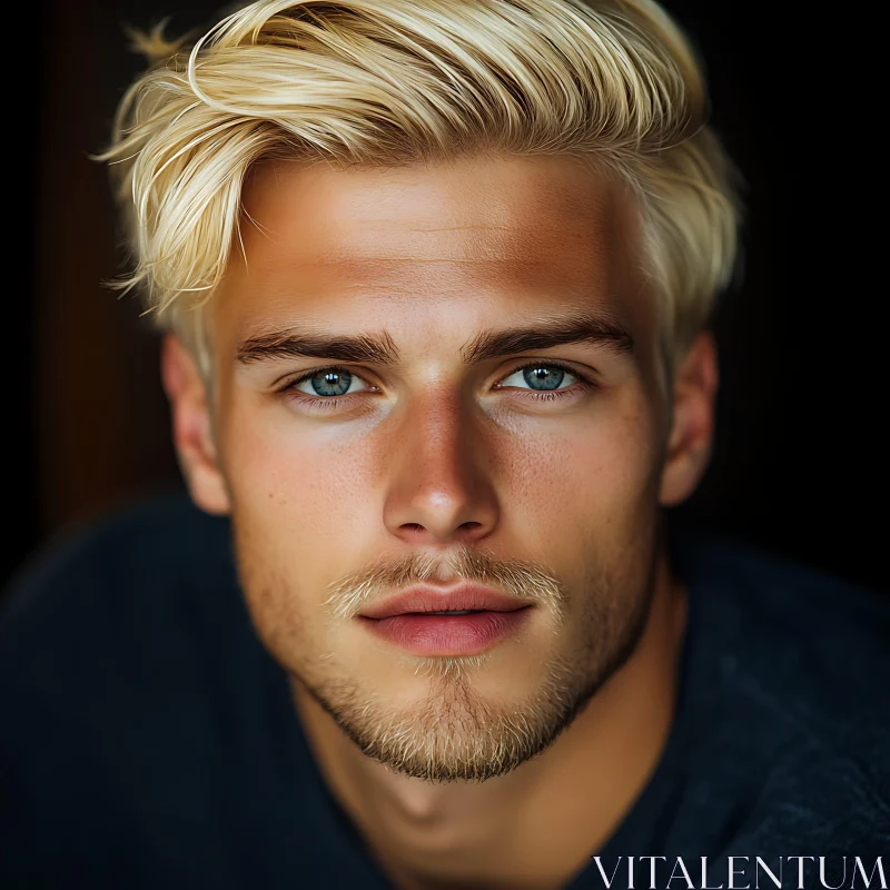 AI ART Young Man's Intense Gaze with Blonde Hair