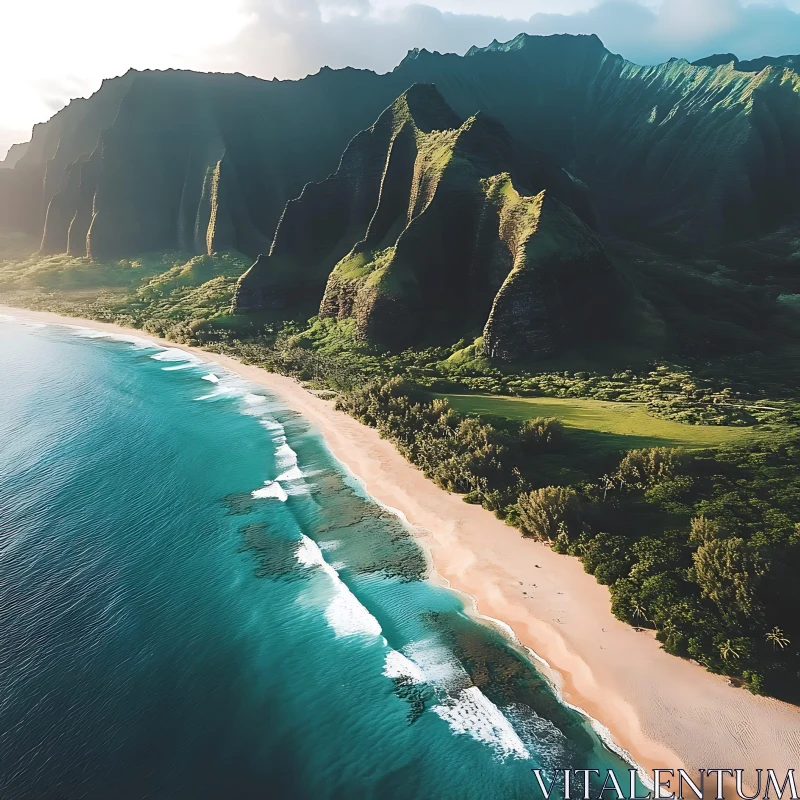 Coastal Beauty with Mountains and Turquoise Waters AI Image