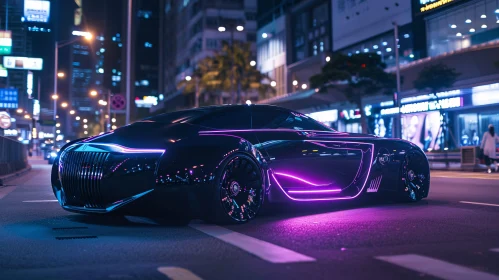 Sleek Neon Lit Car in Cityscape