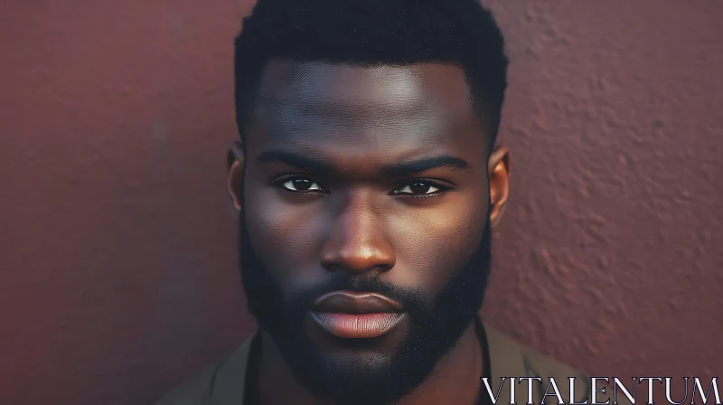 Man's Serious Close-Up Portrait with Beard AI Image