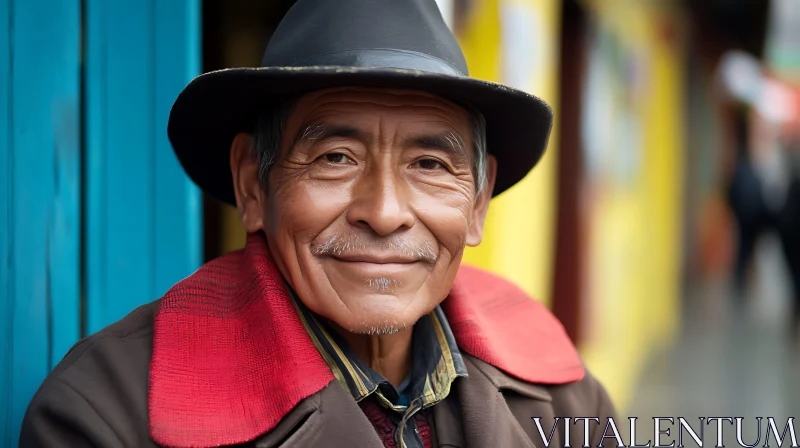 AI ART Elderly Man Smiling in Hat with Red Collar