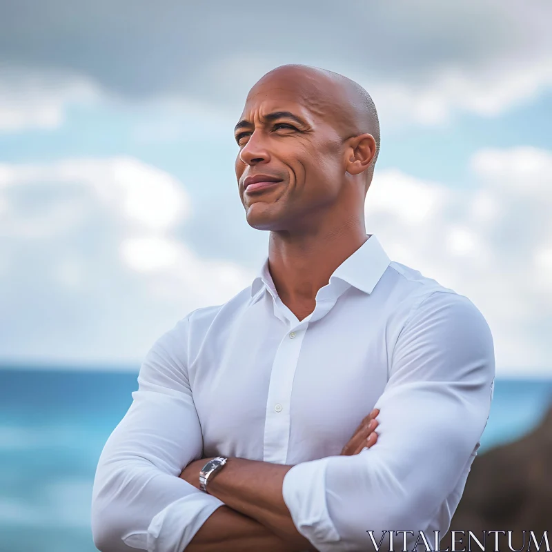 Thoughtful Man at the Seaside AI Image