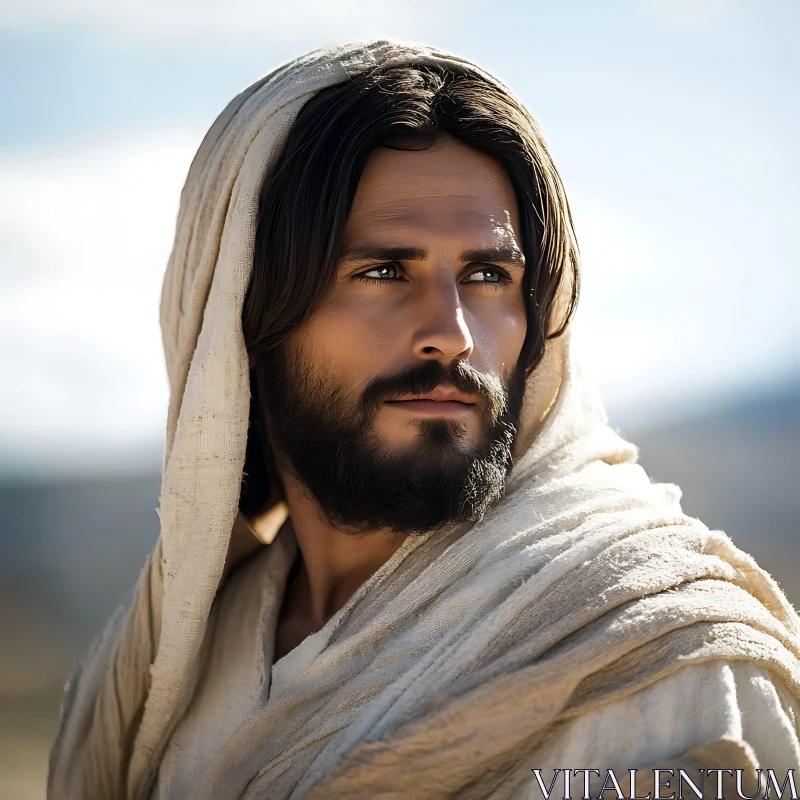 Man with Beard and Cloak in Desert Setting AI Image