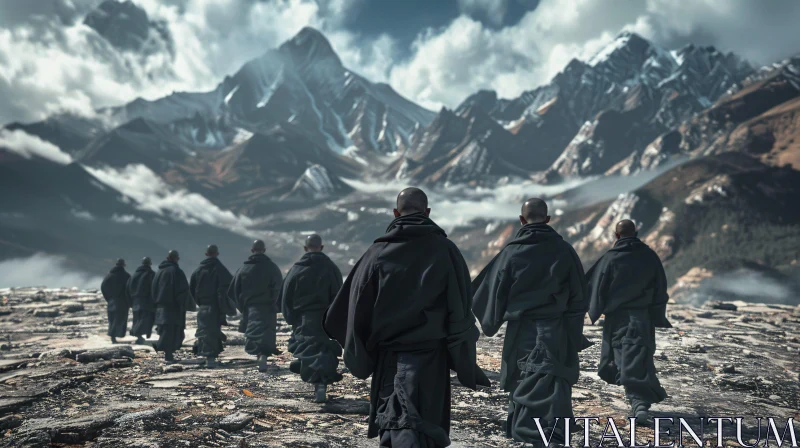 Monks in a Mountain Landscape AI Image