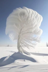 Ethereal Snow-Covered Tree in Blue Sky