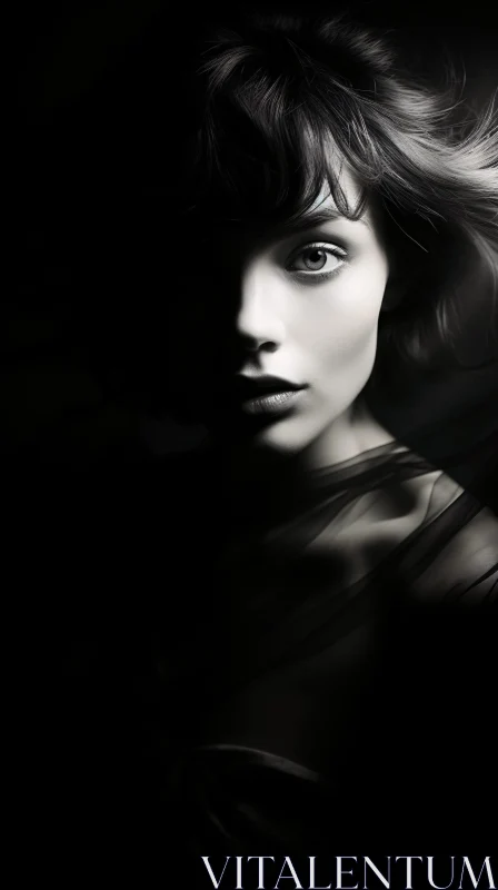 AI ART Enigmatic Woman's Portrait in Black and White