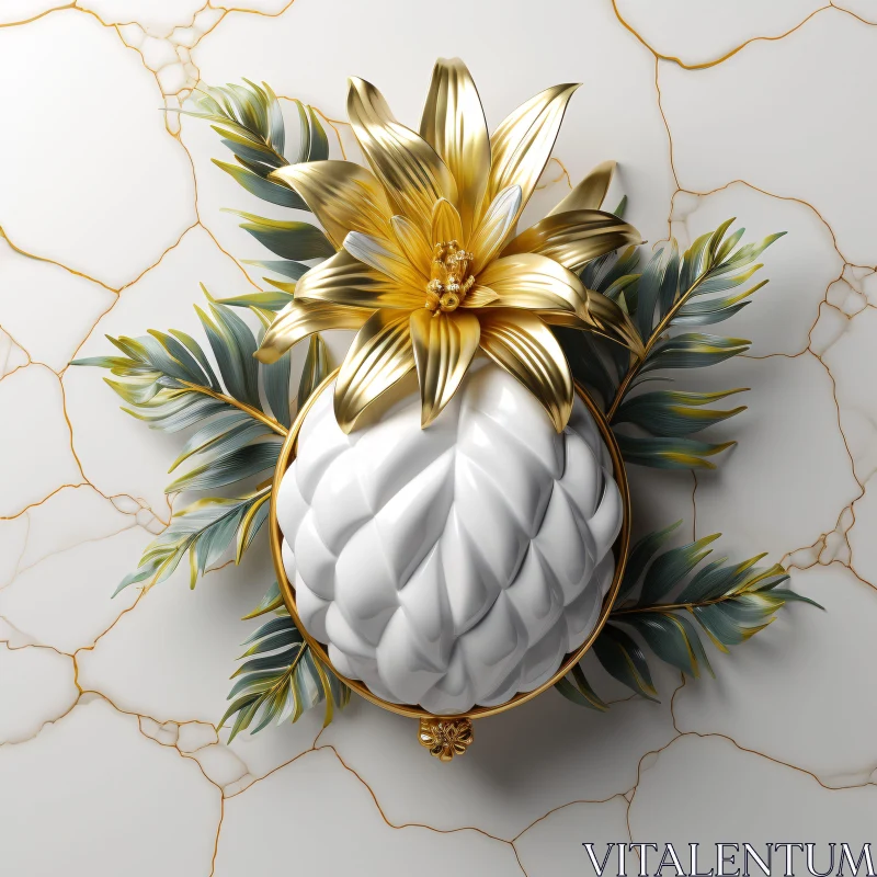 AI ART Golden Flower with White Ornament