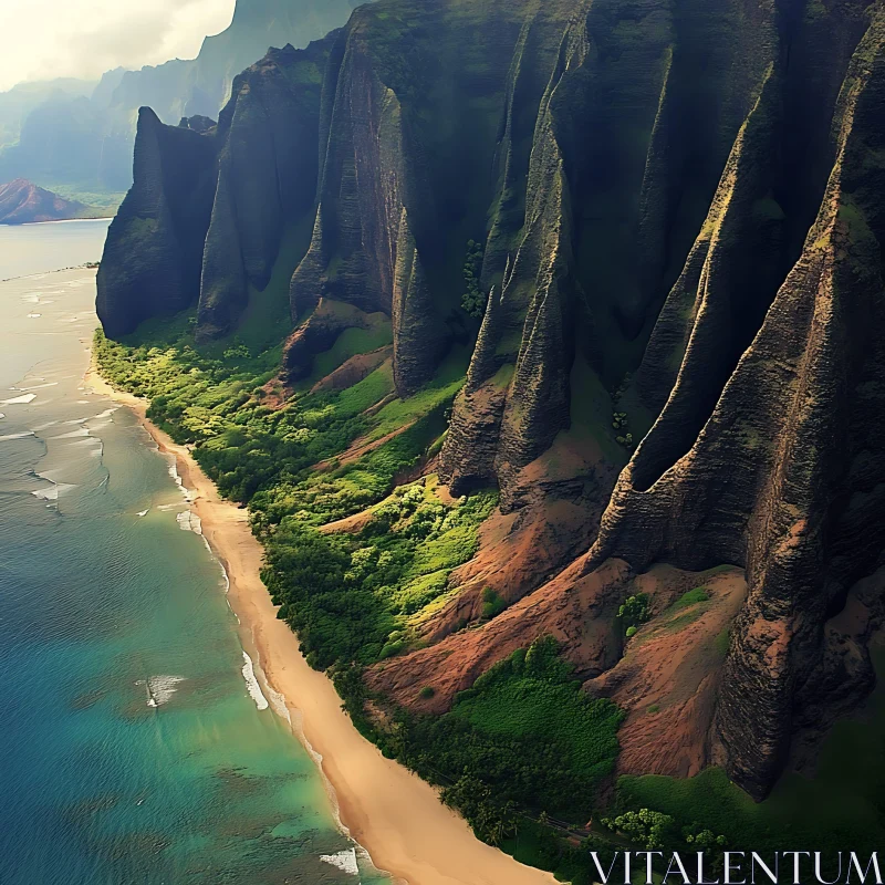 Dramatic Coastal Cliffs and Tranquil Sandy Beach AI Image