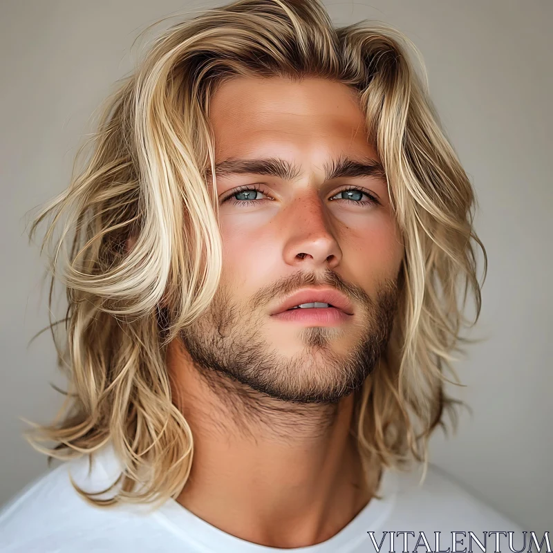 Young Man with Blond Hair and Blue Eyes AI Image