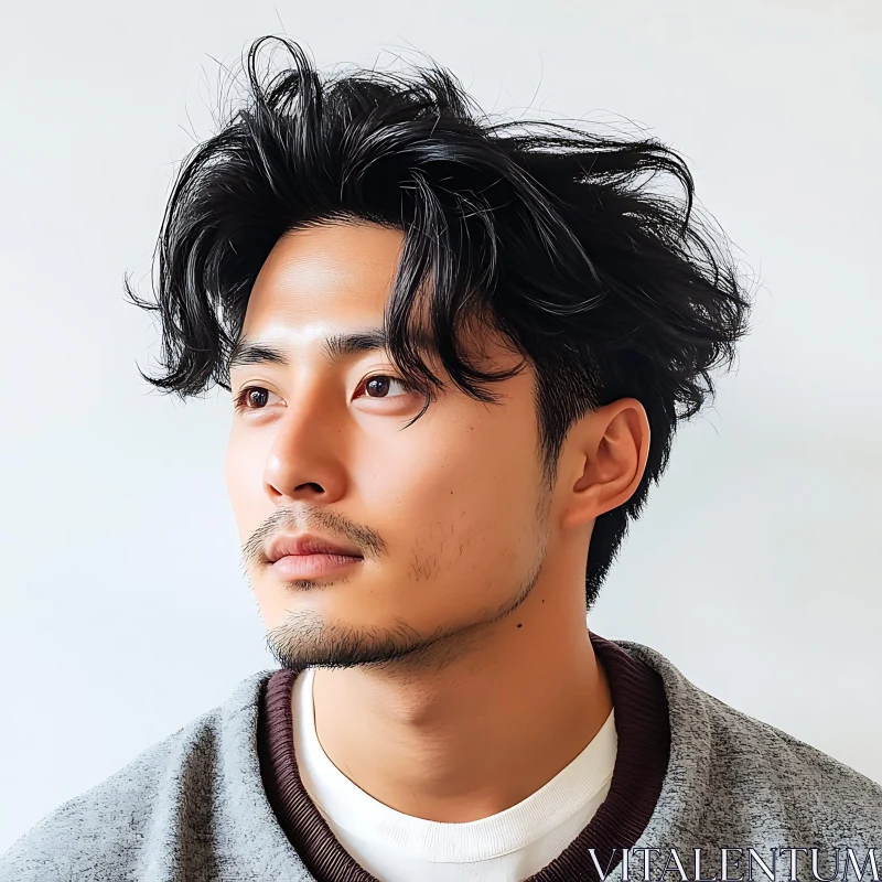 AI ART Reflective Male Portrait with Neat Hairstyle