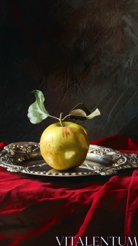 AI ART Yellow Apple on Silver Tray