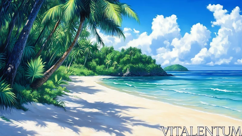 Scenic Tropical Beach with Palm Trees AI Image