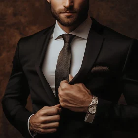 Sophisticated Man Wearing a Black Suit and Elegant Watch