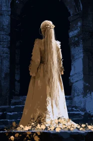 Enigmatic Gown in Shadowy Ruins