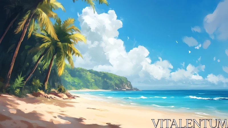 Tranquil Island Beach with Golden Sands AI Image