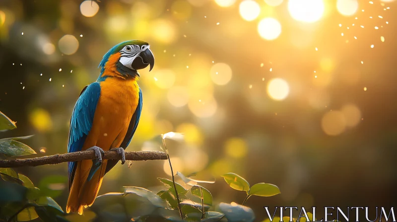 Tropical Parrot in Glowing Sunlight AI Image