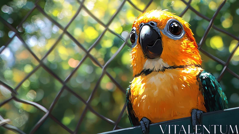 AI ART Colorful Parrot Perched with Green and Orange Feathers