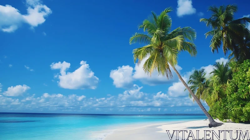 Turquoise Beach Paradise with Palm Trees AI Image