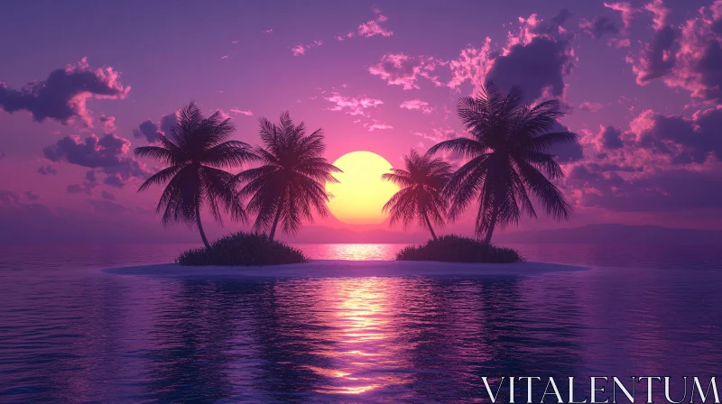 Tranquil Island Sunset with Palm Trees and Colorful Sky AI Image