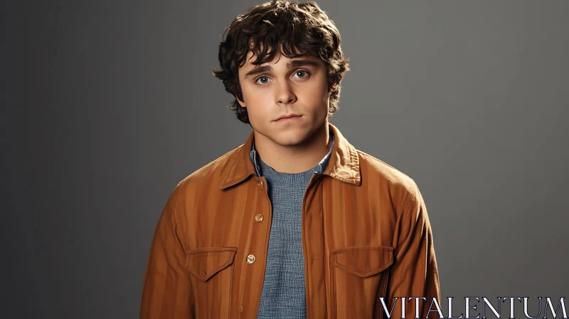 Young Man in Casual Brown Jacket Portrait AI Image