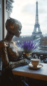 Elegant Robot with Parisian Backdrop