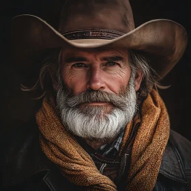 Weathered Cowboy Portrait in Dark Background