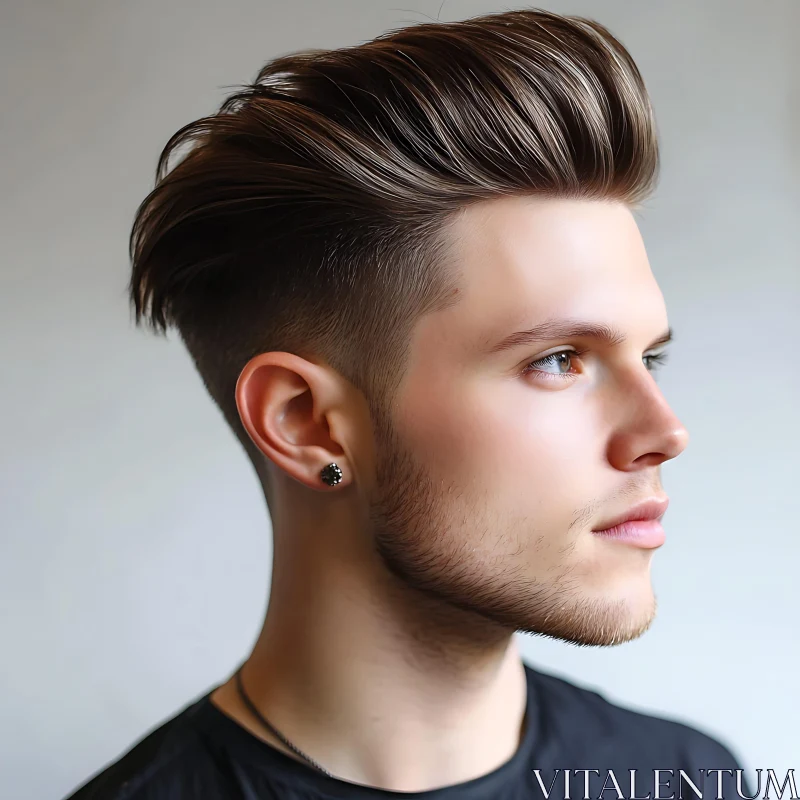 Man with Stylish Haircut and Black Earring AI Image