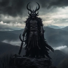 Dark Armored Figure on Mountain Edge