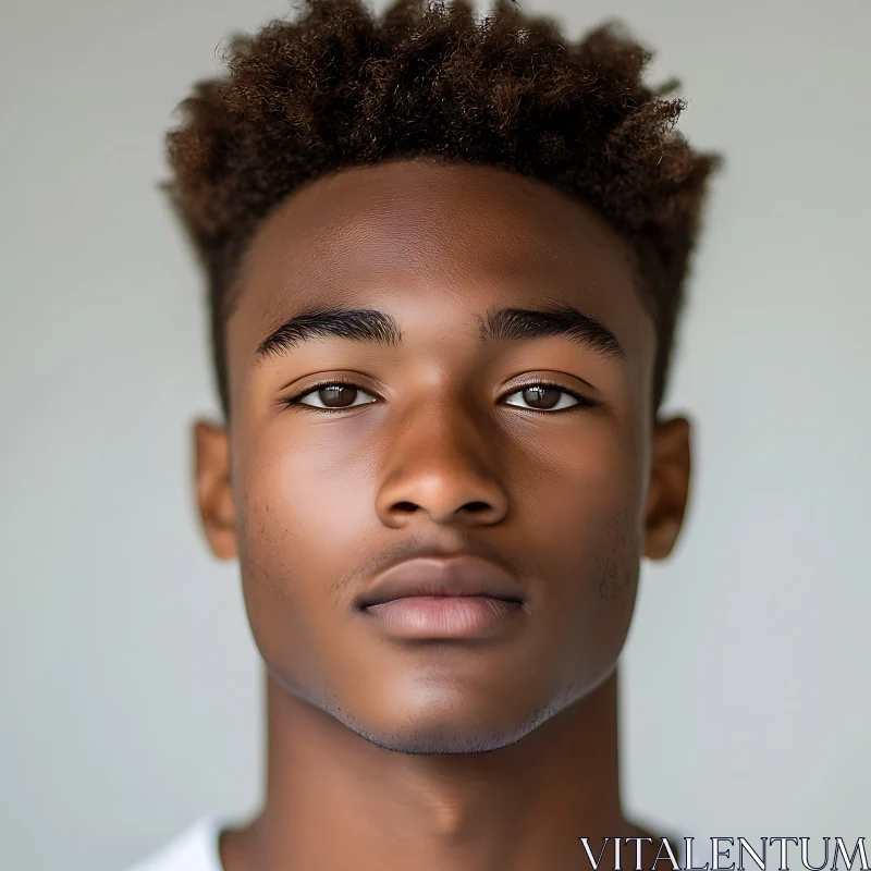 Young Man's Close-Up Face with Curly Hair AI Image