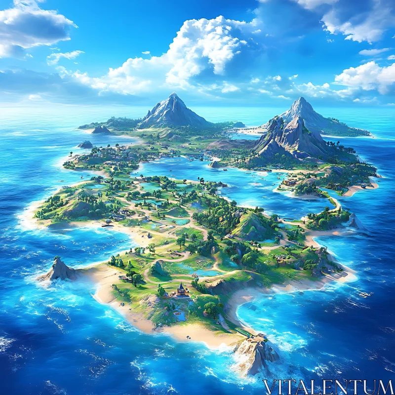 Scenic Tropical Island Overview with Beaches and Greenery AI Image