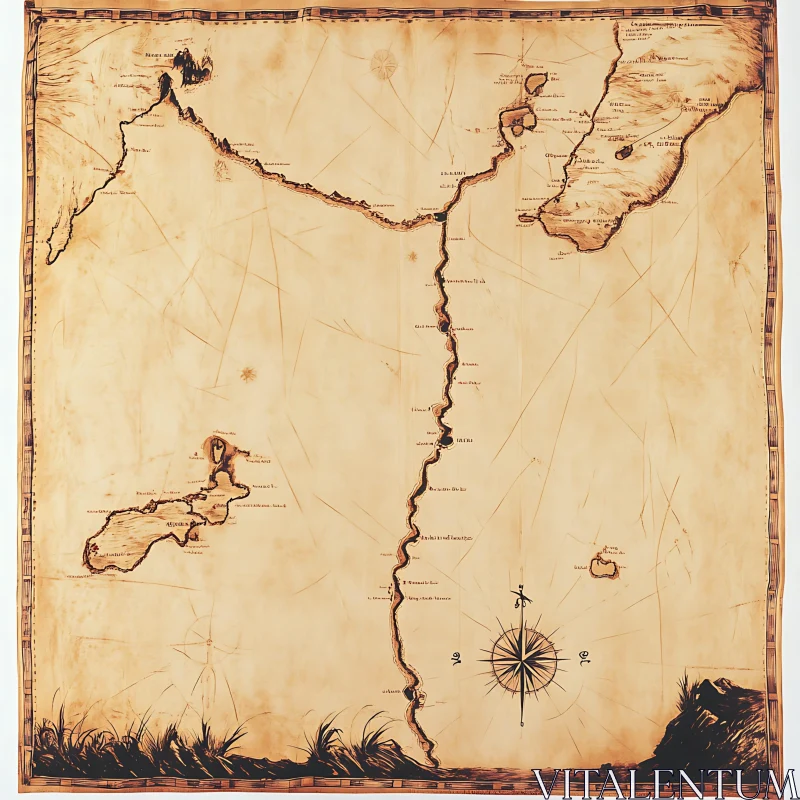 AI ART Aged Historical Map Depicting Exploration Routes