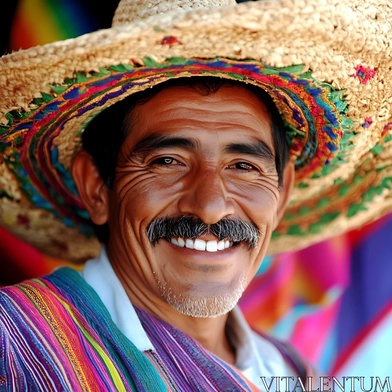 Smiling Man in Vibrant Traditional Clothing AI Image