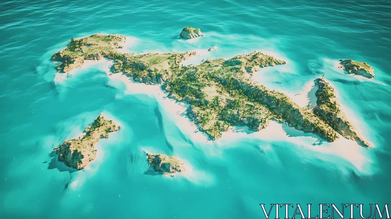 Overhead View of Tropical Island in Turquoise Ocean AI Image