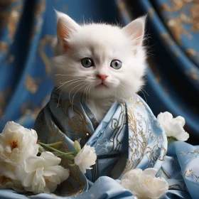 Charming Kitten in Blue and Gold