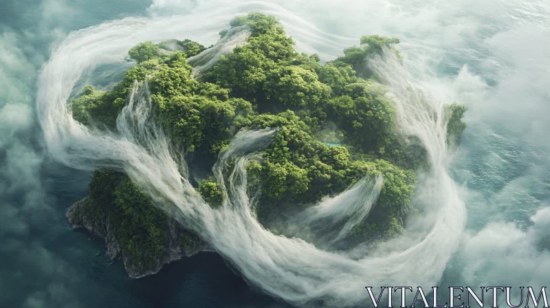 Misty Island Paradise from Above AI Image